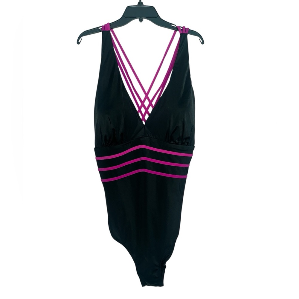 NWT Swimsuits For All Black and Pink One Piece SIZE 26 XXL